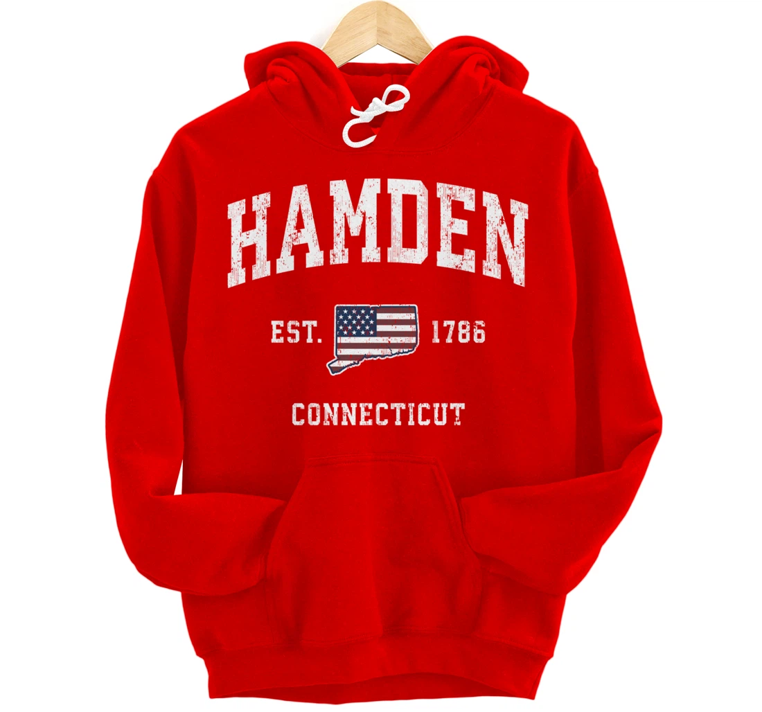 Hamden Connecticut CT Vintage American Flag Sports Design Pullover Hoodie