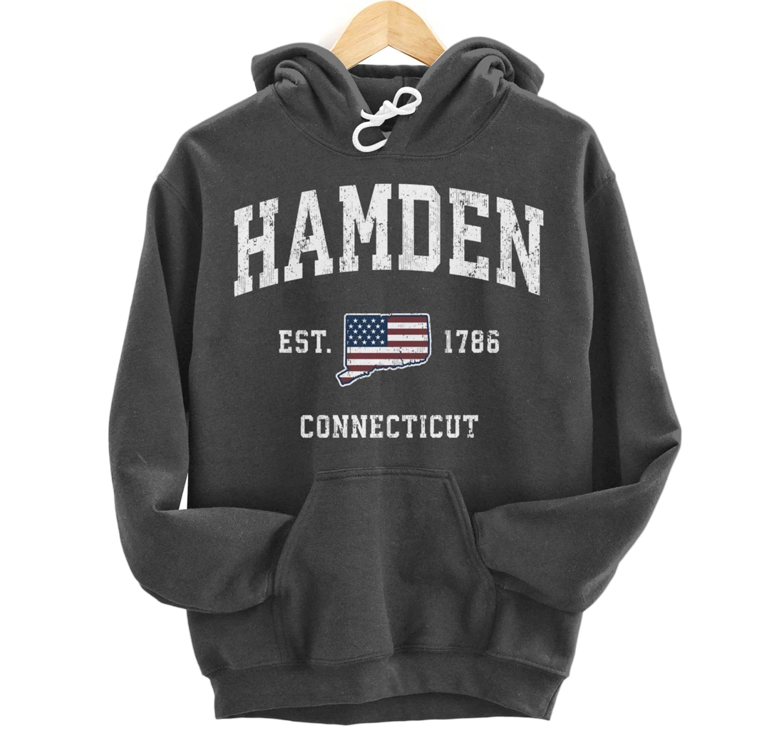 Hamden Connecticut CT Vintage American Flag Sports Design Pullover Hoodie