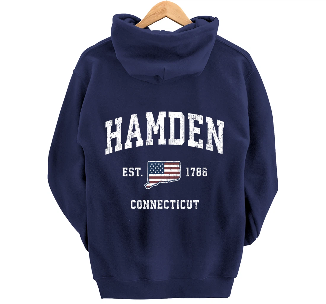 Hamden Connecticut CT Vintage American Flag Sports Design Pullover Hoodie