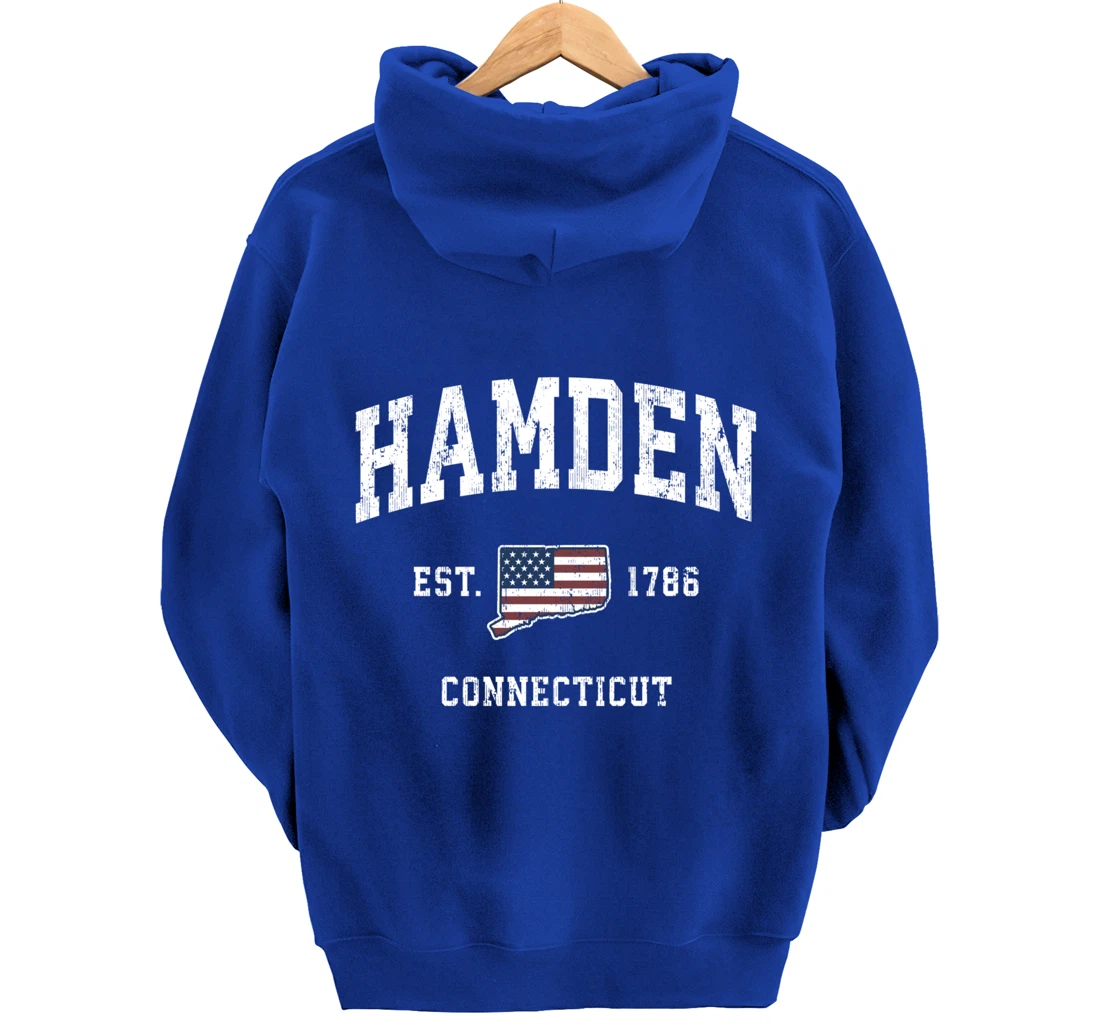 Hamden Connecticut CT Vintage American Flag Sports Design Pullover Hoodie