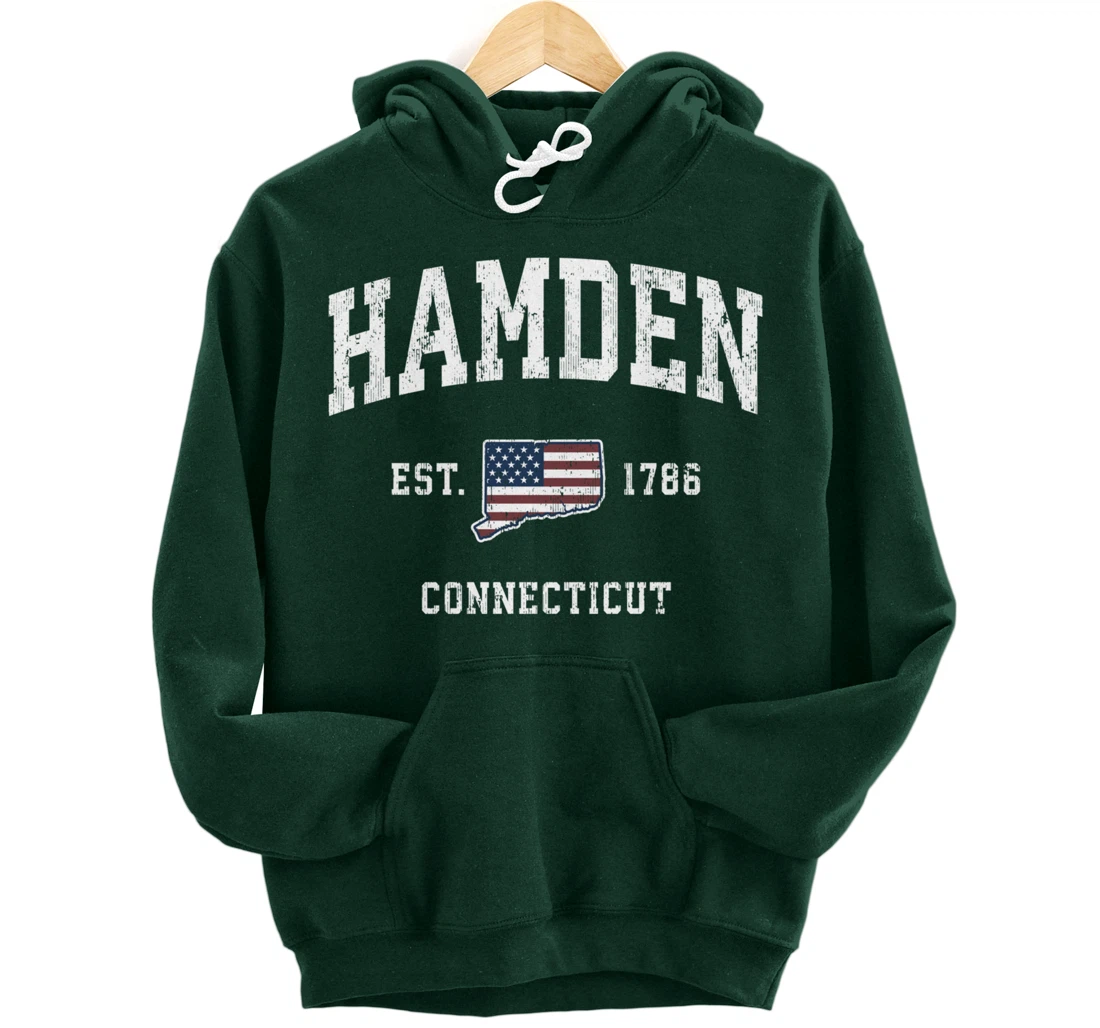 Hamden Connecticut CT Vintage American Flag Sports Design Pullover Hoodie