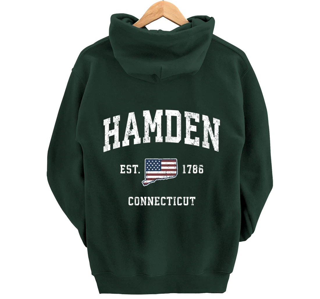 Hamden Connecticut CT Vintage American Flag Sports Design Pullover Hoodie