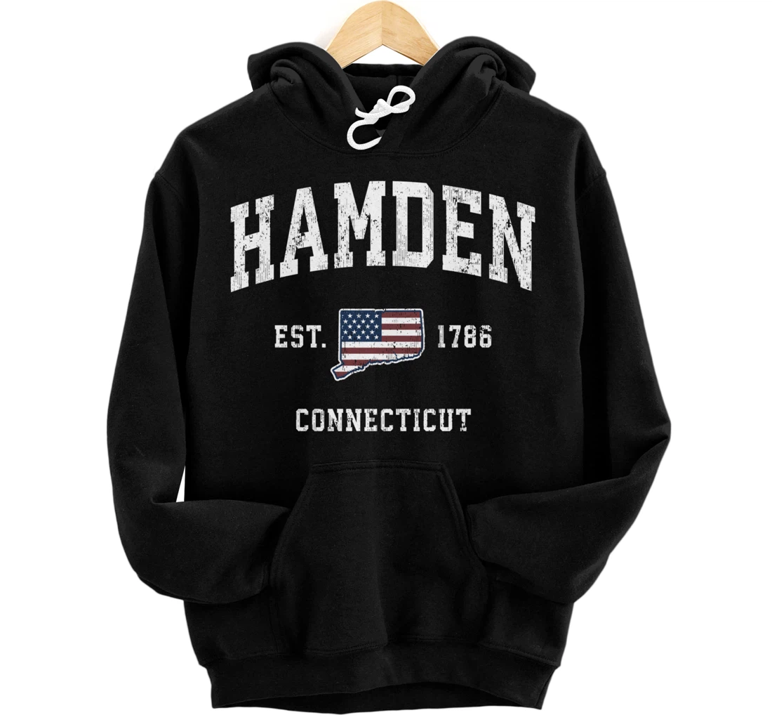 Hamden Connecticut CT Vintage American Flag Sports Design Pullover Hoodie