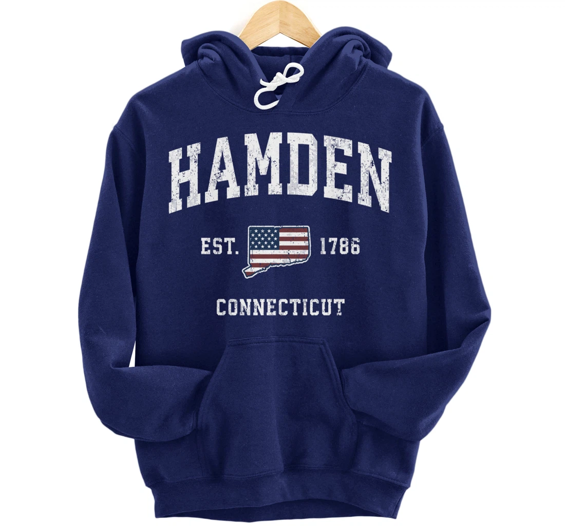 Hamden Connecticut CT Vintage American Flag Sports Design Pullover Hoodie