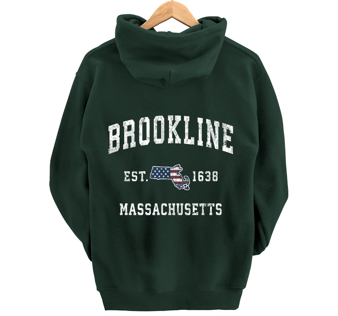 Brookline Massachusetts MA Vintage American Flag Design Pullover Hoodie