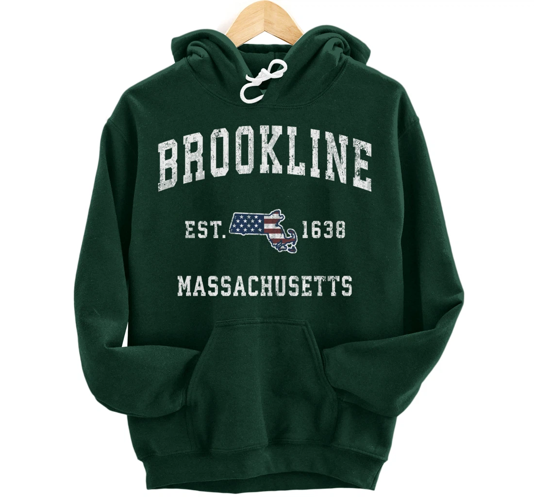 Brookline Massachusetts MA Vintage American Flag Design Pullover Hoodie