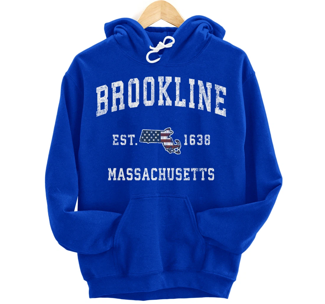 Brookline Massachusetts MA Vintage American Flag Design Pullover Hoodie