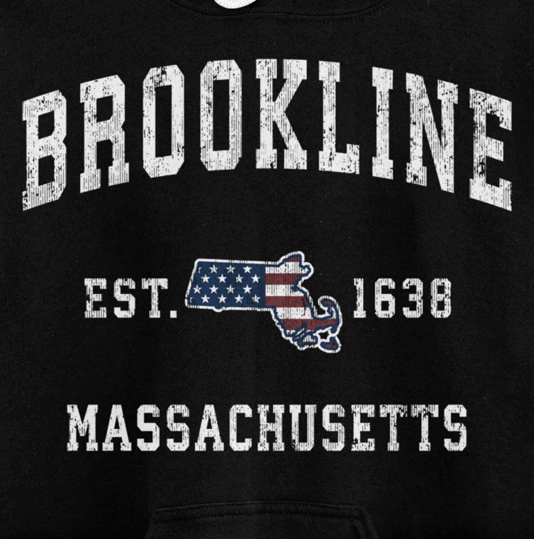 Brookline Massachusetts MA Vintage American Flag Design Pullover Hoodie