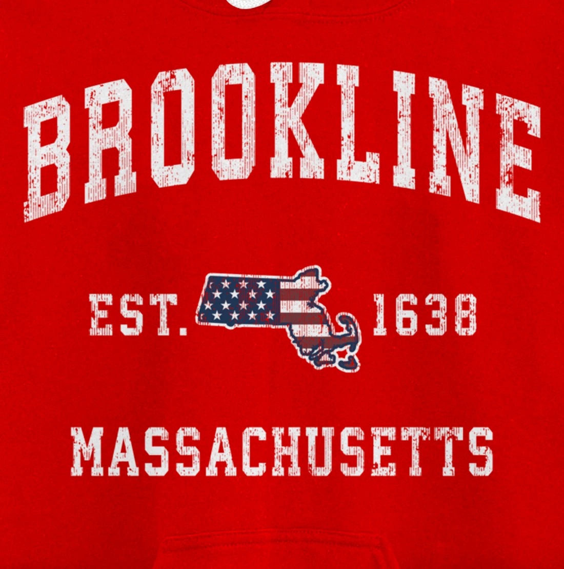 Brookline Massachusetts MA Vintage American Flag Design Pullover Hoodie