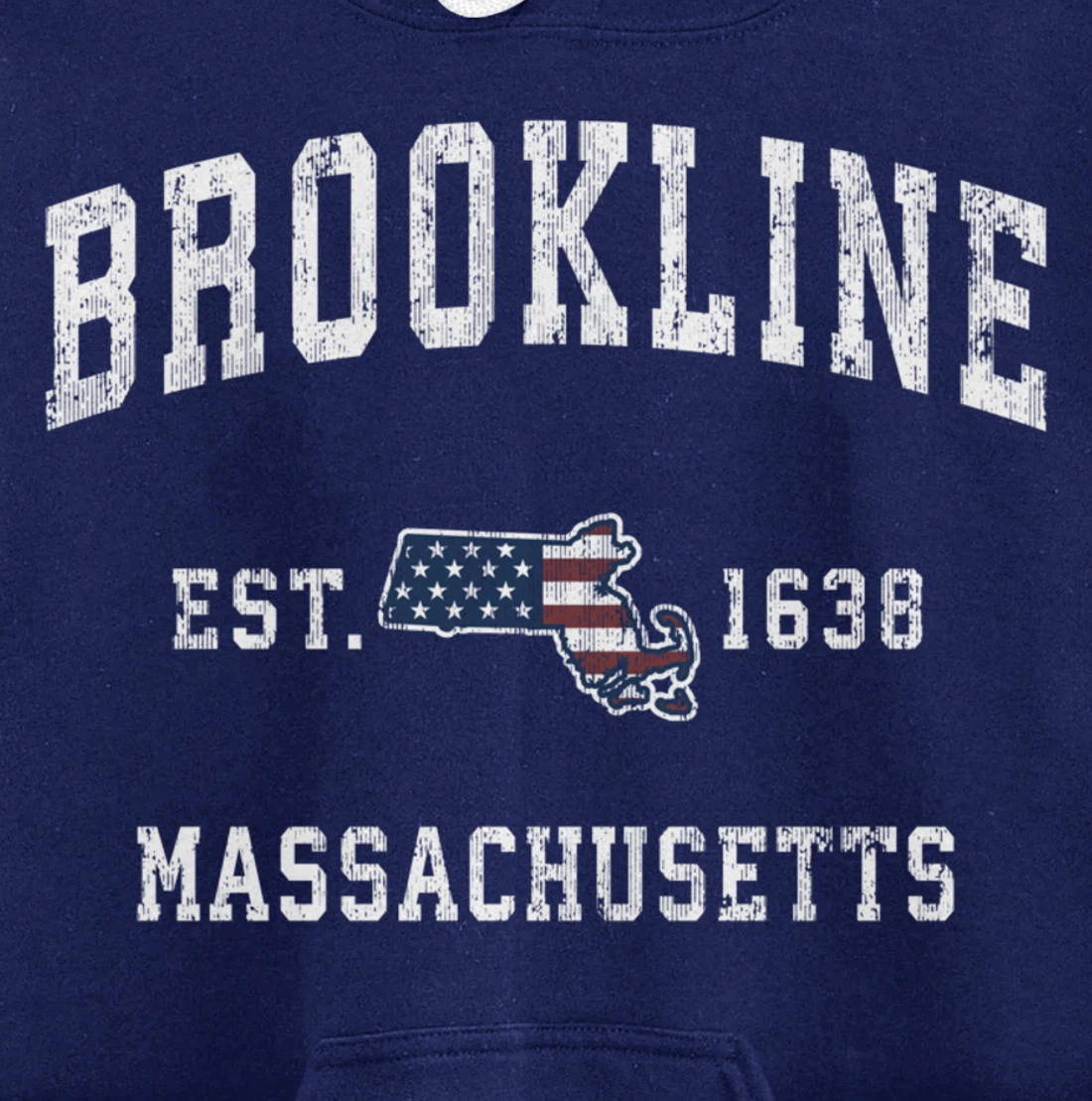 Brookline Massachusetts MA Vintage American Flag Design Pullover Hoodie