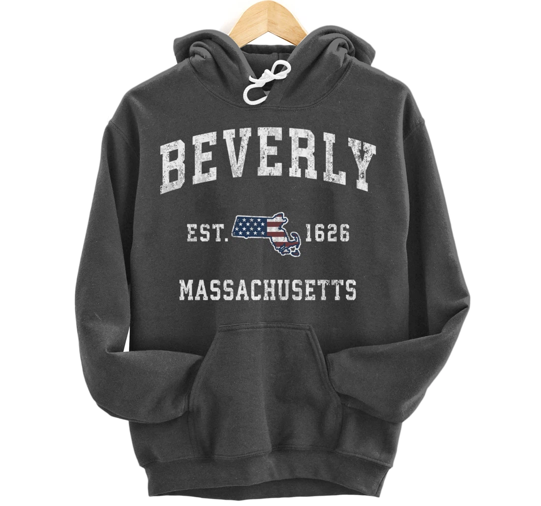 Beverly Massachusetts MA Vintage American Flag Sports Design Pullover Hoodie