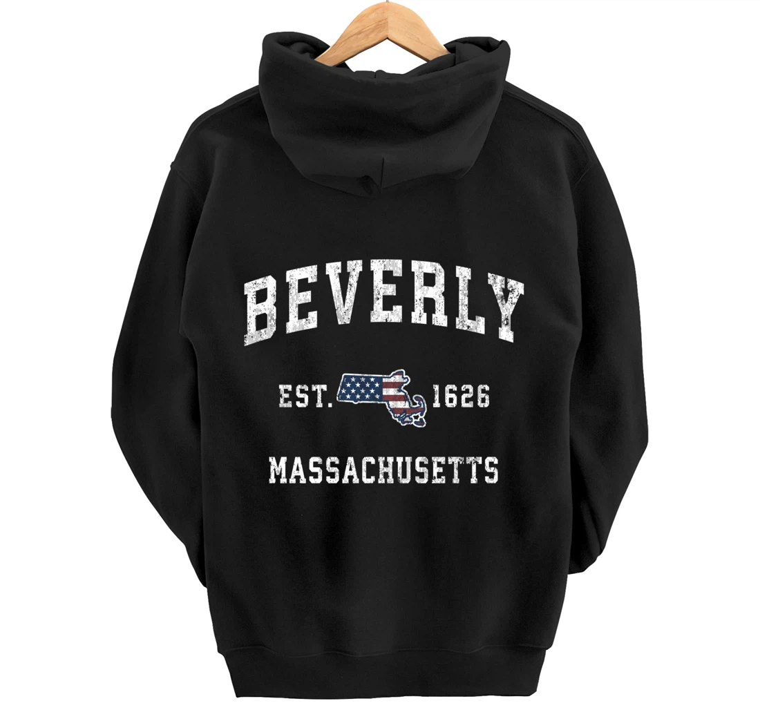 Beverly Massachusetts MA Vintage American Flag Sports Design Pullover Hoodie