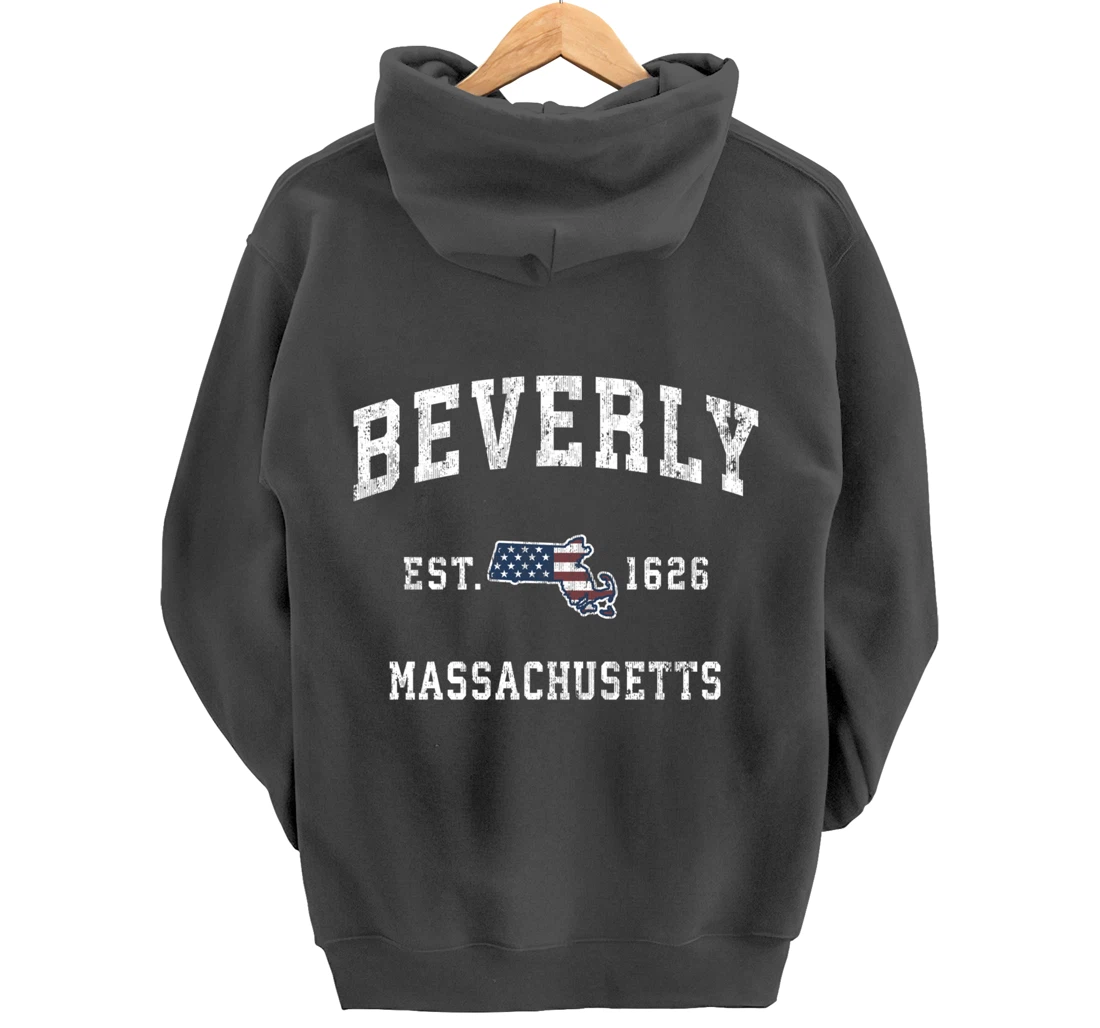 Beverly Massachusetts MA Vintage American Flag Sports Design Pullover Hoodie