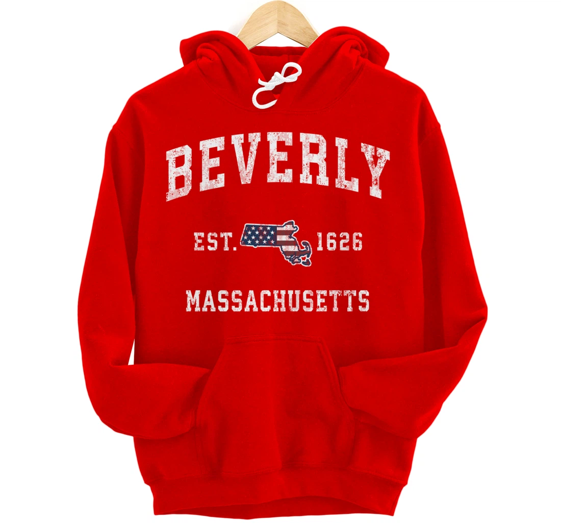 Beverly Massachusetts MA Vintage American Flag Sports Design Pullover Hoodie