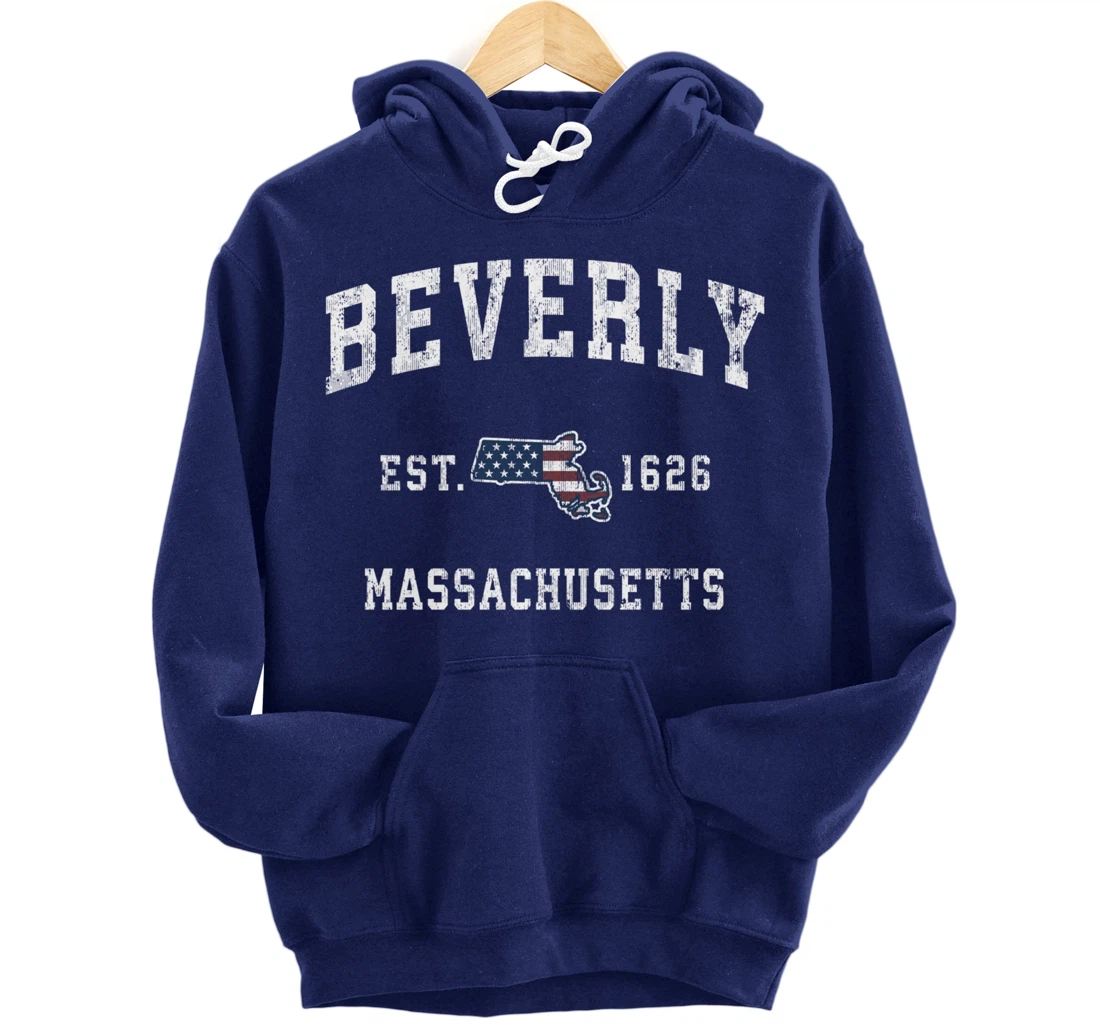Beverly Massachusetts MA Vintage American Flag Sports Design Pullover Hoodie