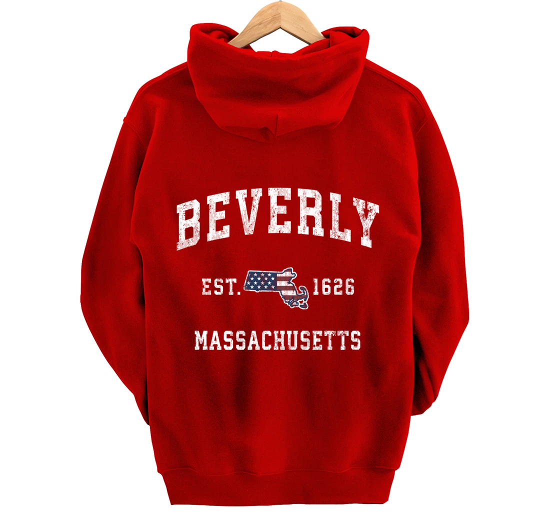 Beverly Massachusetts MA Vintage American Flag Sports Design Pullover Hoodie