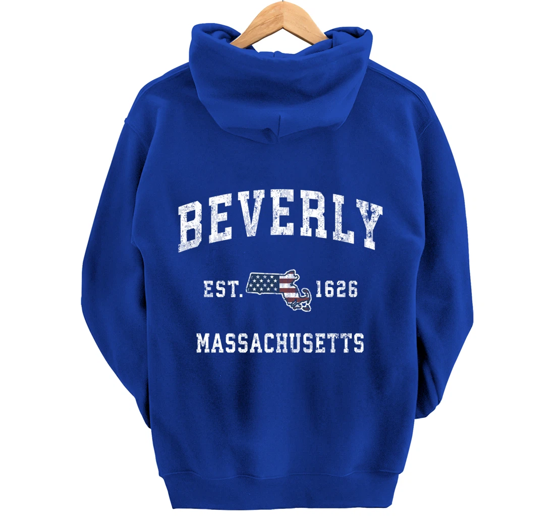 Beverly Massachusetts MA Vintage American Flag Sports Design Pullover Hoodie