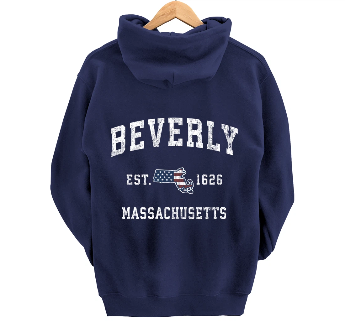 Beverly Massachusetts MA Vintage American Flag Sports Design Pullover Hoodie