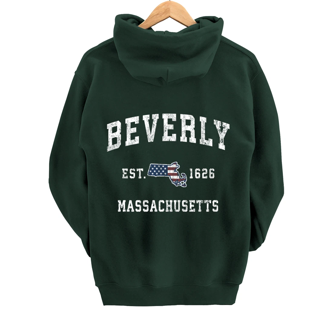 Beverly Massachusetts MA Vintage American Flag Sports Design Pullover Hoodie