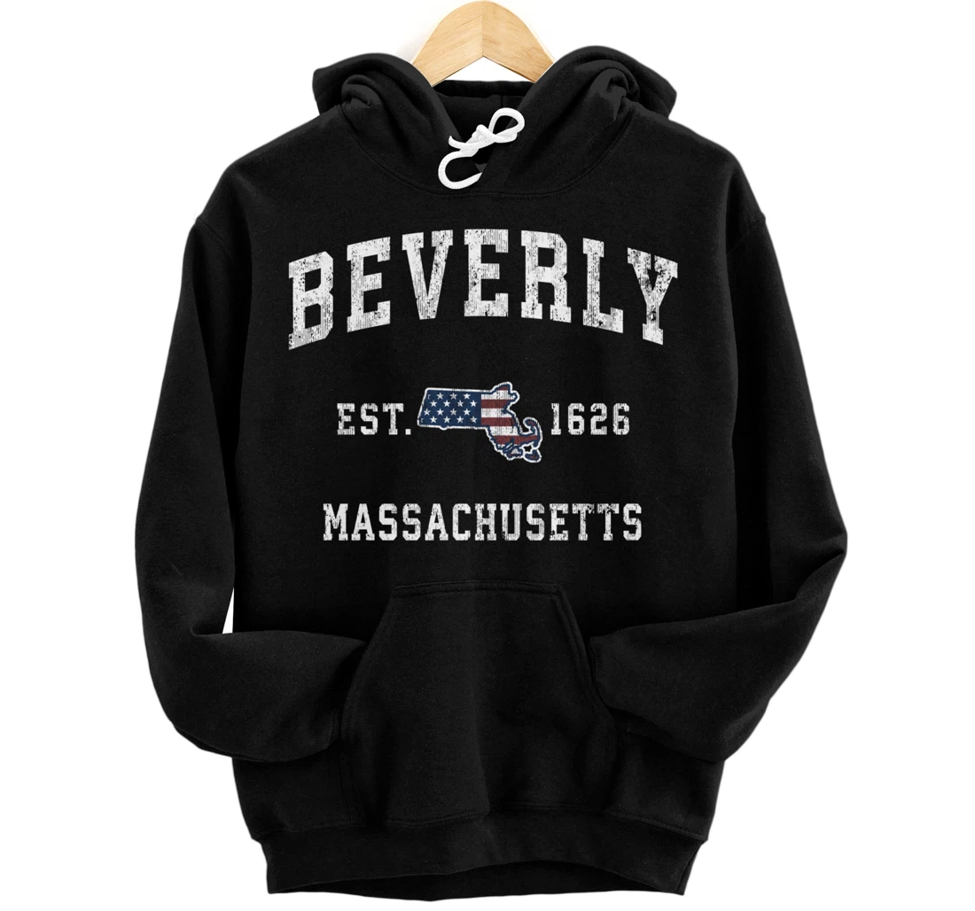 Beverly Massachusetts MA Vintage American Flag Sports Design Pullover Hoodie