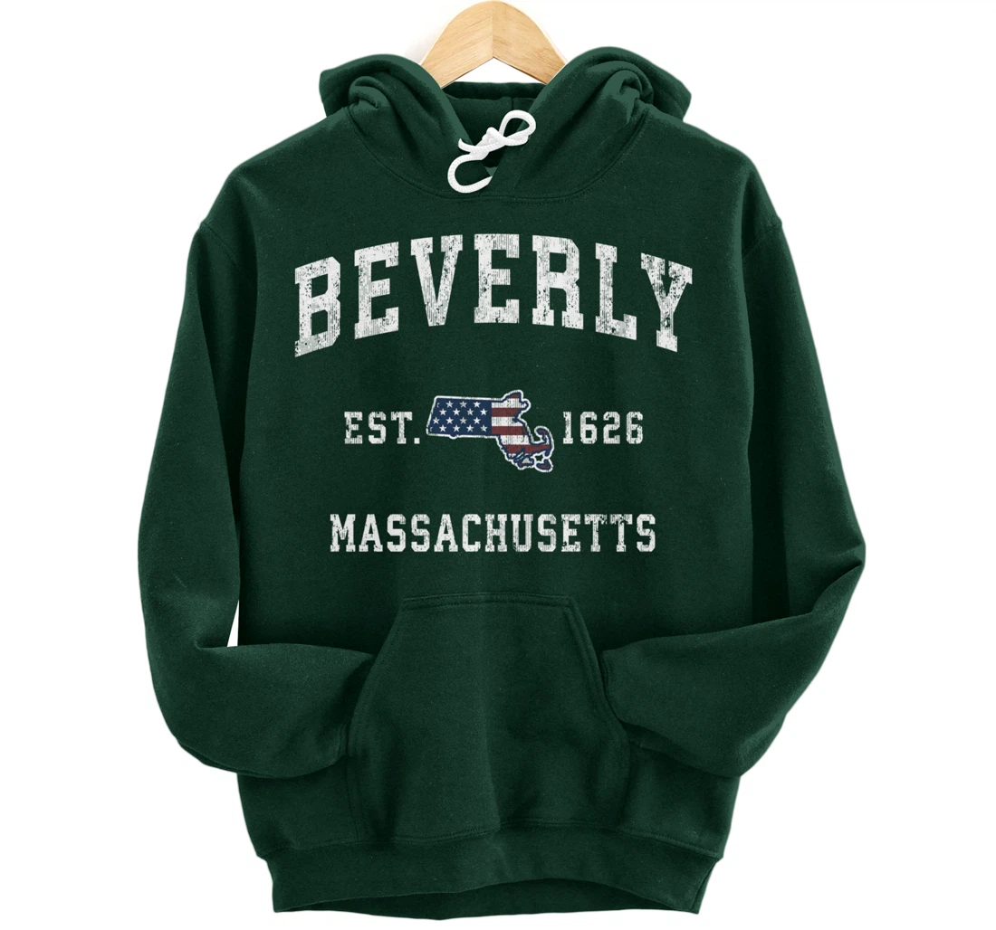 Beverly Massachusetts MA Vintage American Flag Sports Design Pullover Hoodie