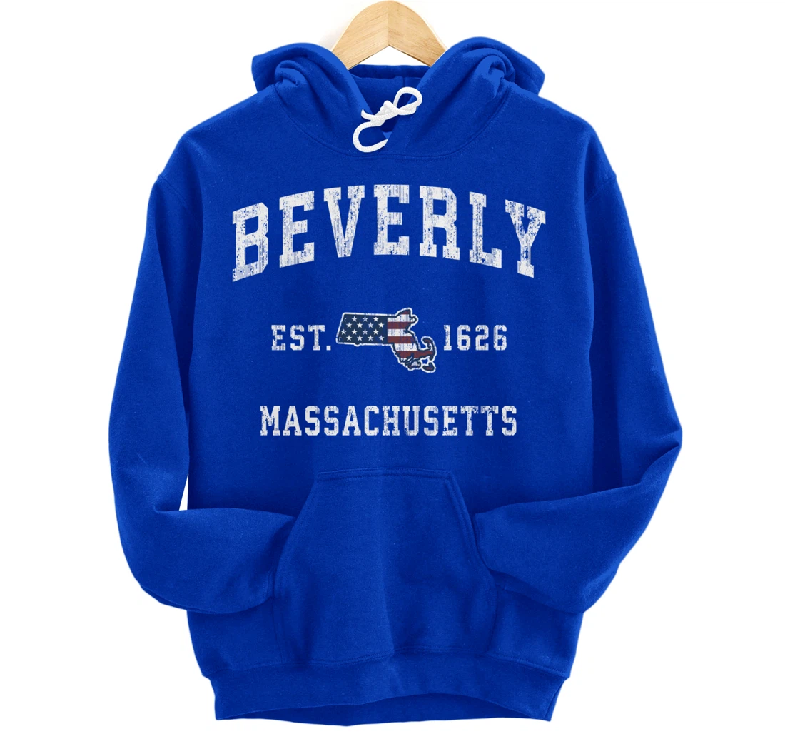 Beverly Massachusetts MA Vintage American Flag Sports Design Pullover Hoodie