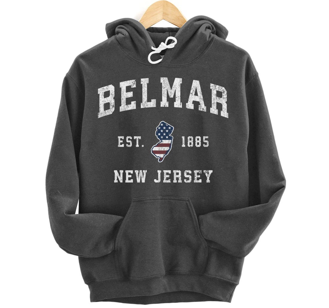Belmar New Jersey NJ Vintage American Flag Sports Design Pullover Hoodie