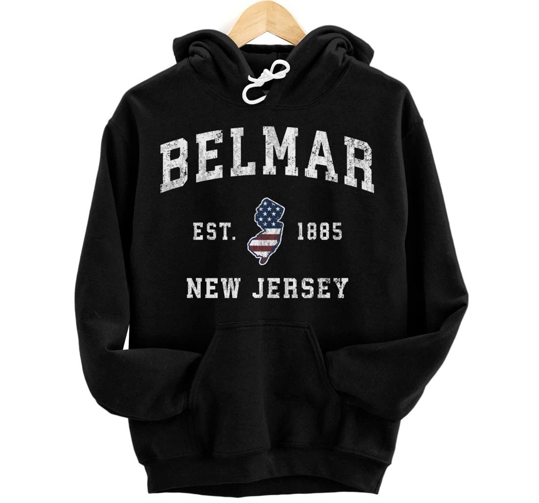 Belmar New Jersey NJ Vintage American Flag Sports Design Pullover Hoodie