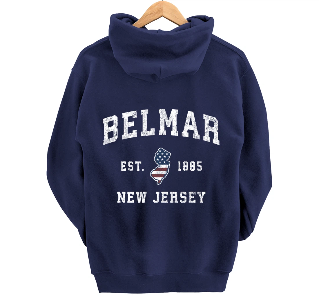 Belmar New Jersey NJ Vintage American Flag Sports Design Pullover Hoodie