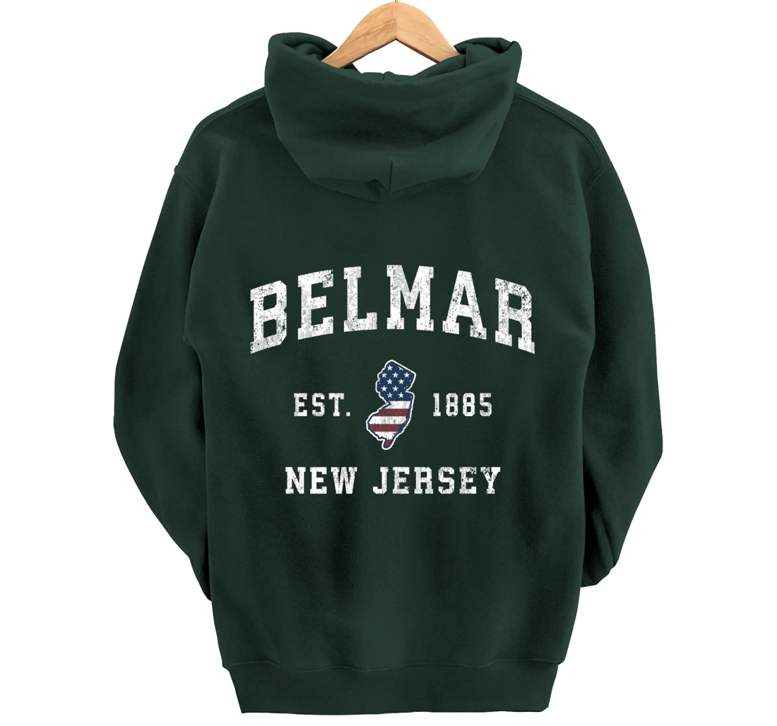Belmar New Jersey NJ Vintage American Flag Sports Design Pullover Hoodie