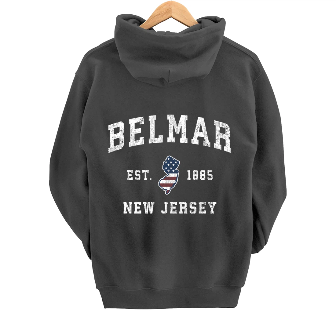 Belmar New Jersey NJ Vintage American Flag Sports Design Pullover Hoodie