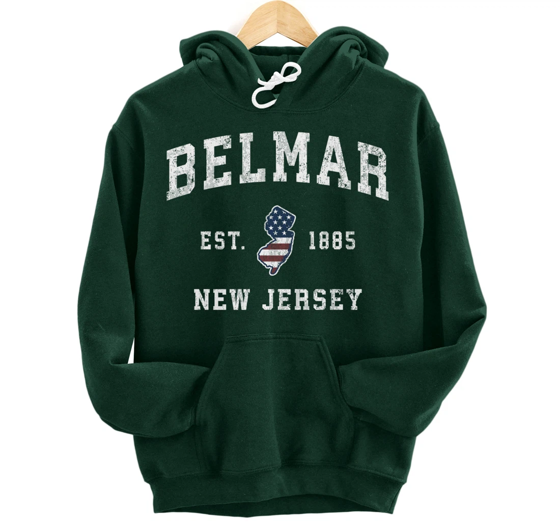 Belmar New Jersey NJ Vintage American Flag Sports Design Pullover Hoodie