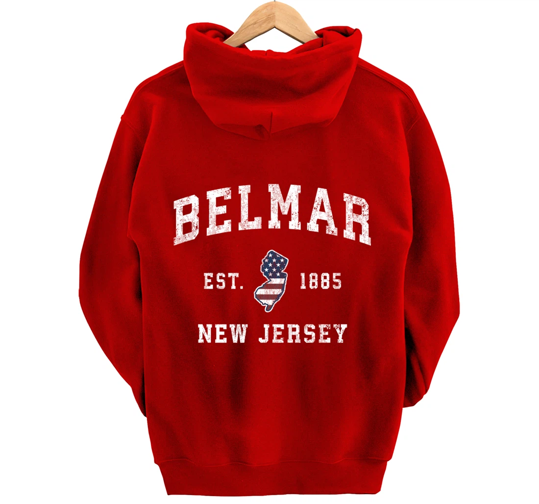 Belmar New Jersey NJ Vintage American Flag Sports Design Pullover Hoodie