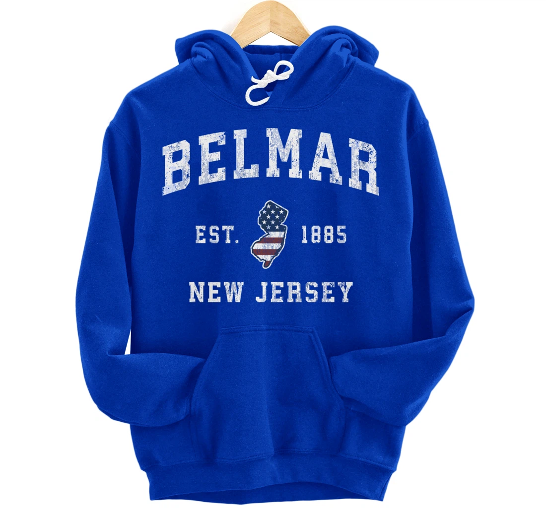 Belmar New Jersey NJ Vintage American Flag Sports Design Pullover Hoodie