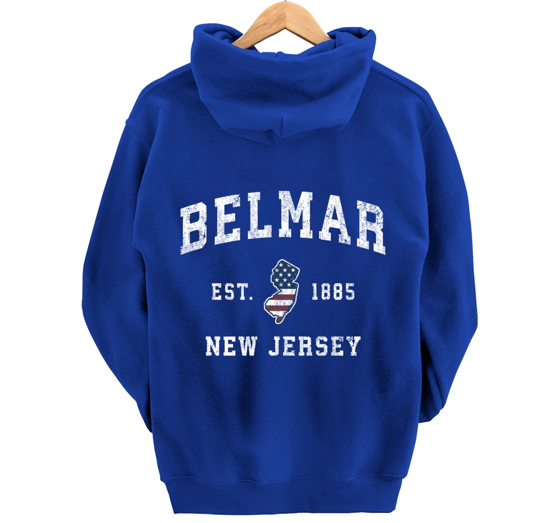 Belmar New Jersey NJ Vintage American Flag Sports Design Pullover Hoodie