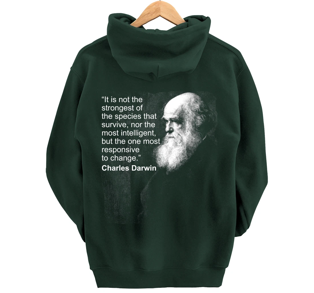 Charles Darwin Portrait quote Evolution Atheist gift Pullover Hoodie