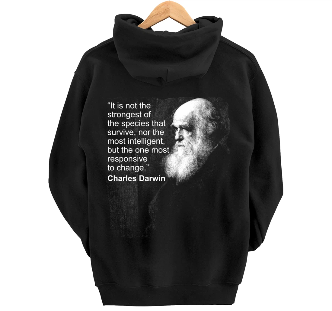 Charles Darwin Portrait quote Evolution Atheist gift Pullover Hoodie