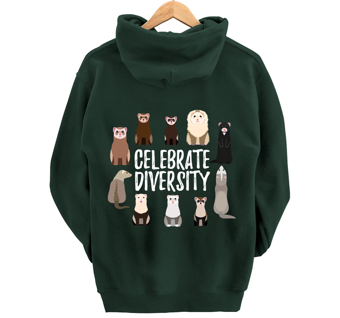 Pet Gifts for Ferret Lovers Celebrate Diversity Funny Ferret Pullover Hoodie