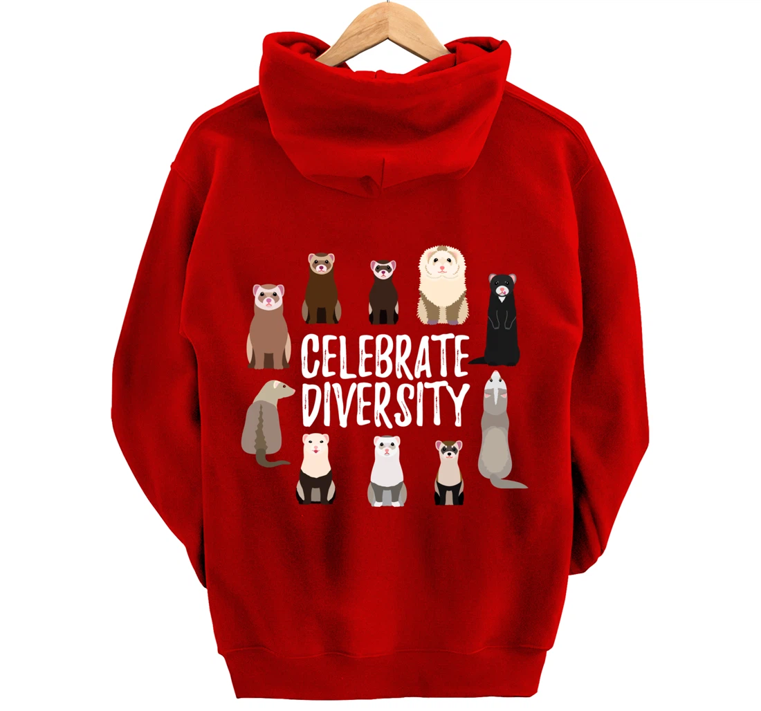 Pet Gifts for Ferret Lovers Celebrate Diversity Funny Ferret Pullover Hoodie