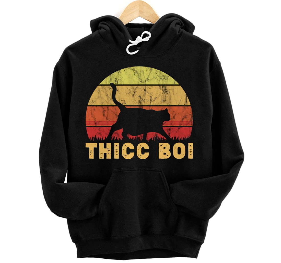 Vintage Thicc Boi Gifts for Boy Cat Fat Chonk Meme Lovers Pullover Hoodie