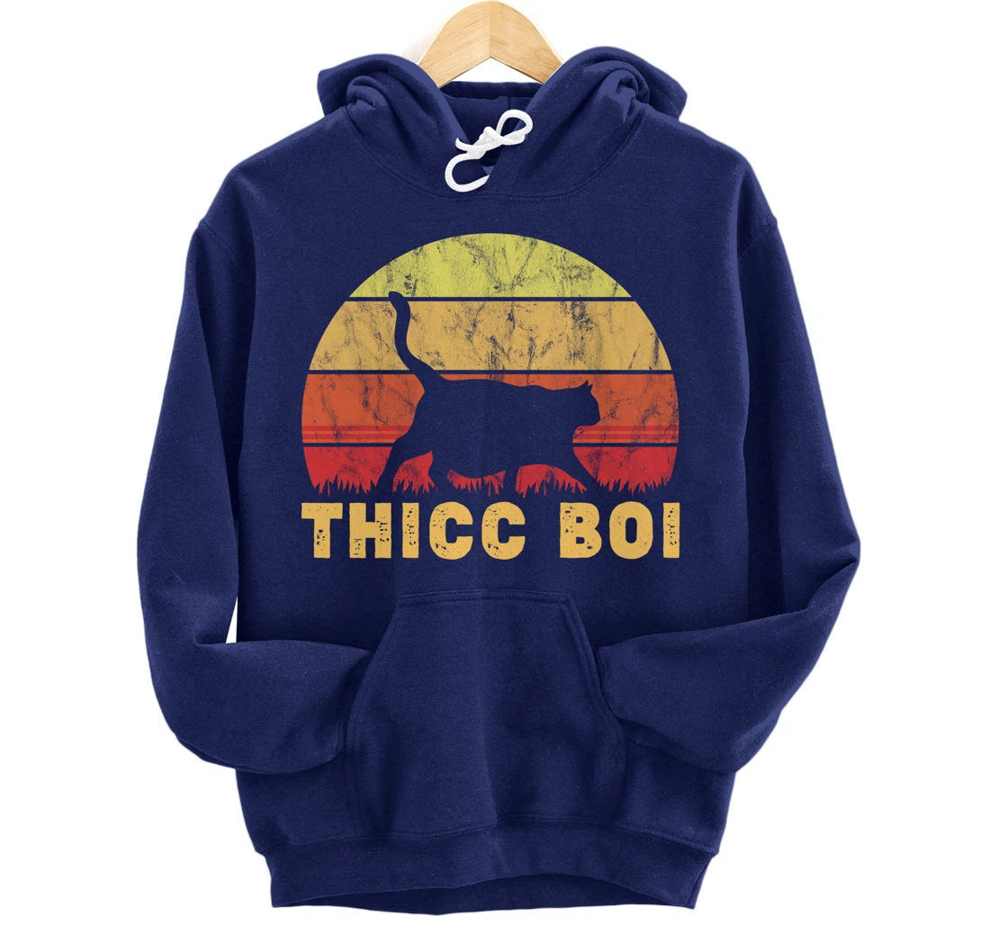 Vintage Thicc Boi Gifts for Boy Cat Fat Chonk Meme Lovers Pullover Hoodie