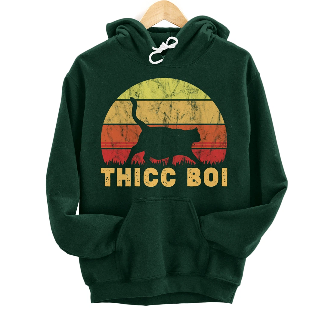 Vintage Thicc Boi Gifts for Boy Cat Fat Chonk Meme Lovers Pullover Hoodie