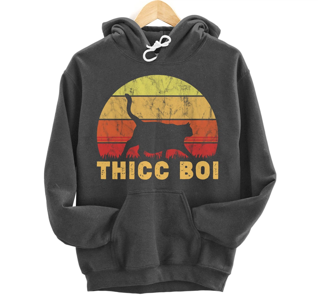 Vintage Thicc Boi Gifts for Boy Cat Fat Chonk Meme Lovers Pullover Hoodie