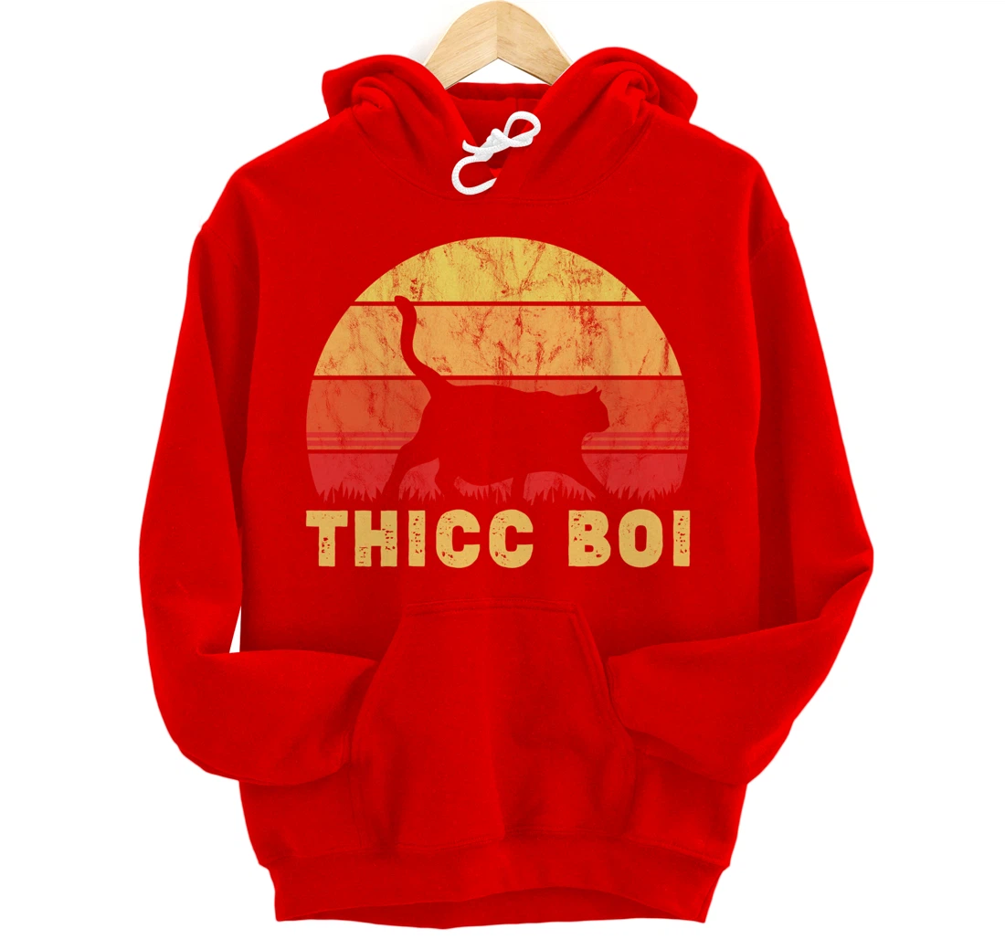 Vintage Thicc Boi Gifts for Boy Cat Fat Chonk Meme Lovers Pullover Hoodie