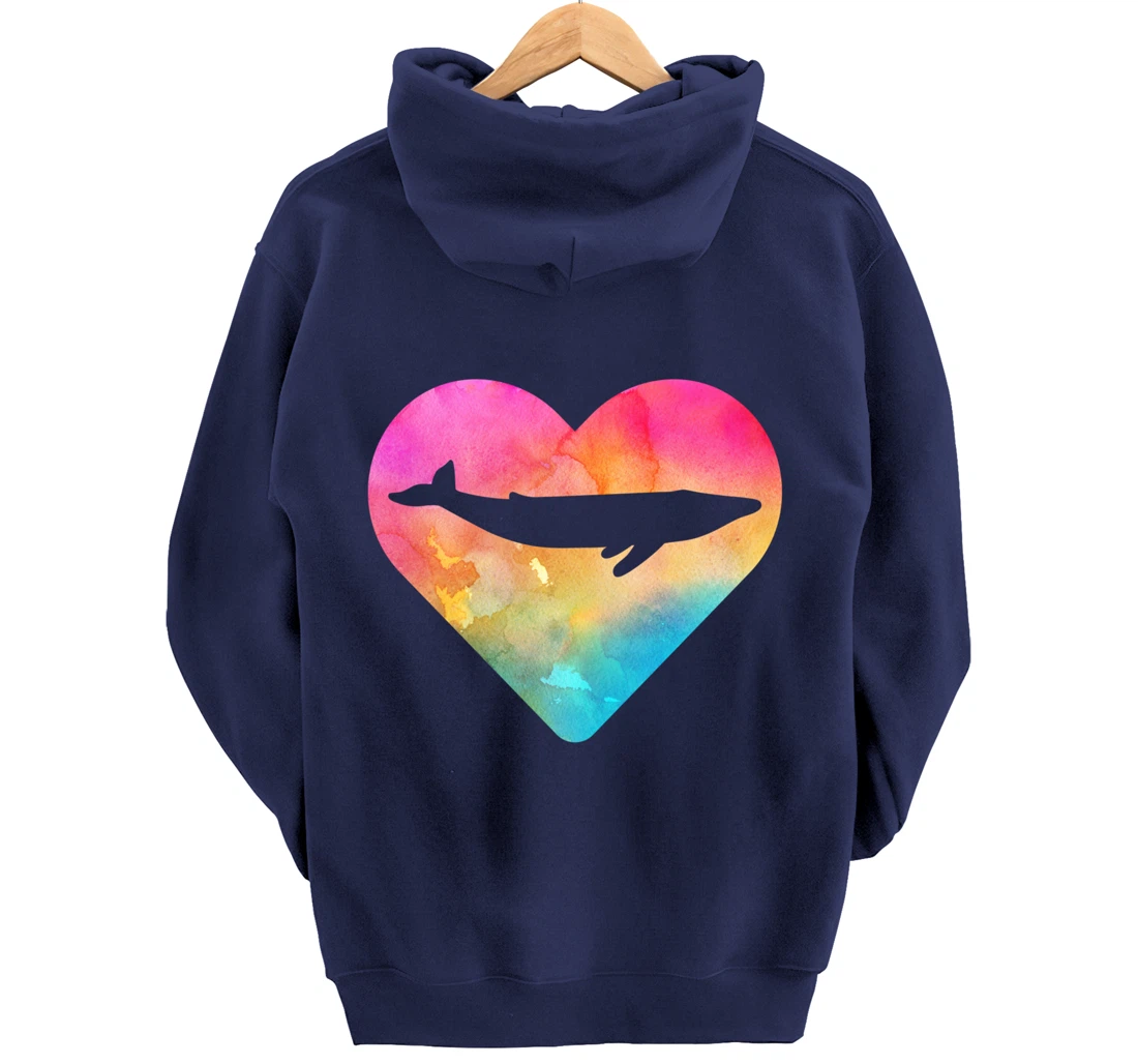 Women or Girls Blue Whale Tie Dye Watercolor Pullover Hoodie