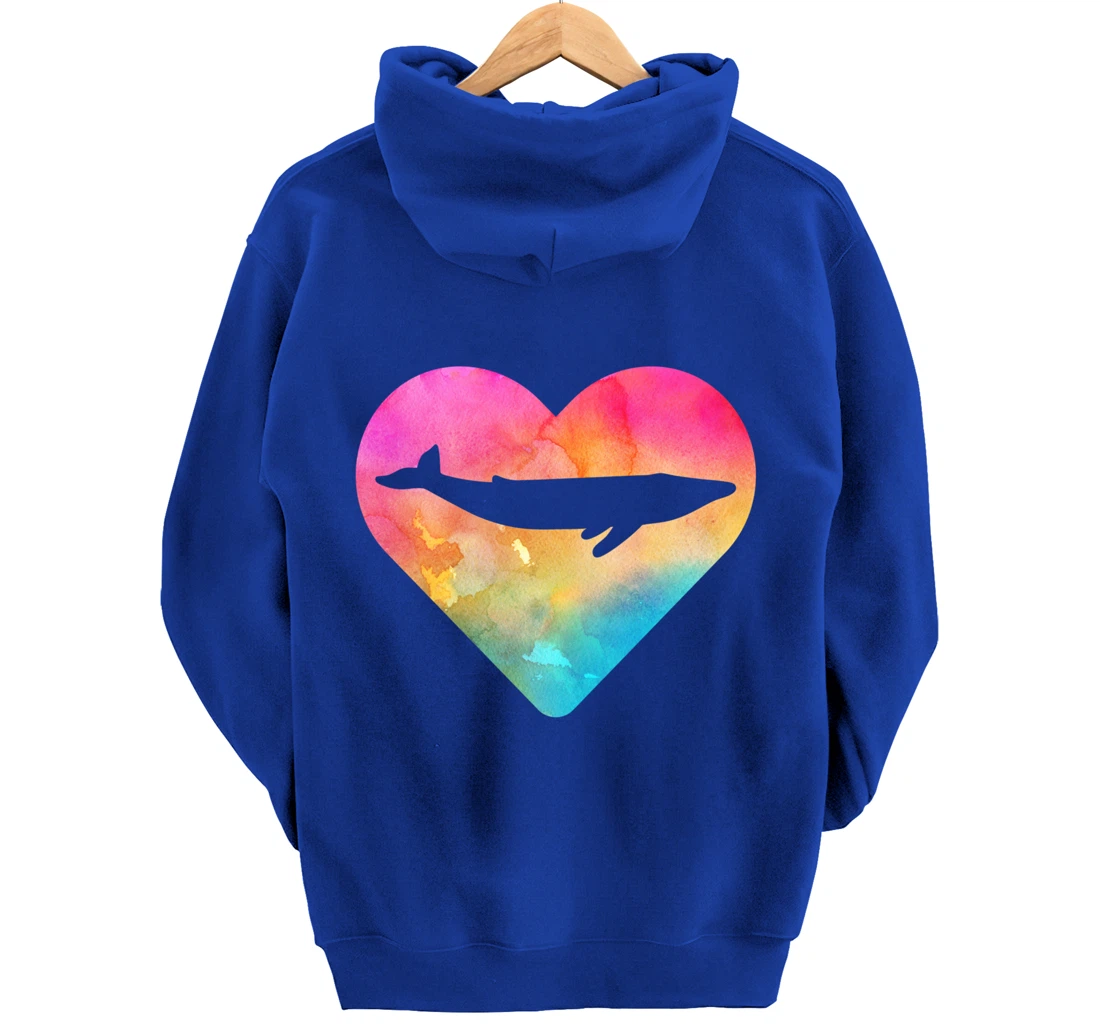 Women or Girls Blue Whale Tie Dye Watercolor Pullover Hoodie