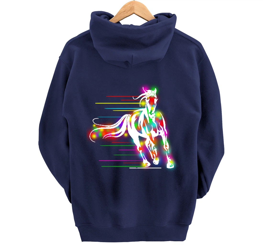 Colorful Horse Pop Art Abstract Equestrian Rider Rainbow Pullover Hoodie