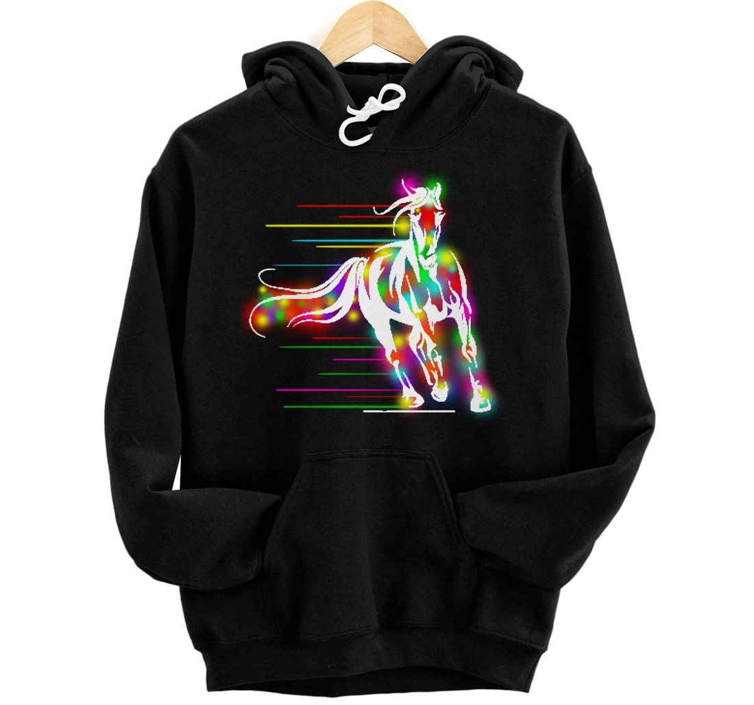 Colorful Horse Pop Art Abstract Equestrian Rider Rainbow Pullover Hoodie