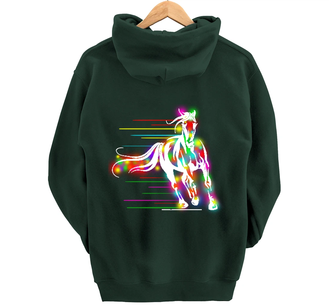 Colorful Horse Pop Art Abstract Equestrian Rider Rainbow Pullover Hoodie