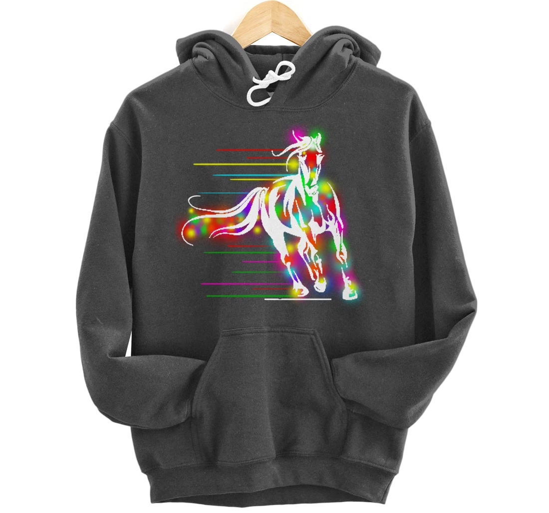Colorful Horse Pop Art Abstract Equestrian Rider Rainbow Pullover Hoodie